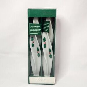 NIB Vintage Feathered Twist‎ Holiday Candles Holly Berry Christmas 10"